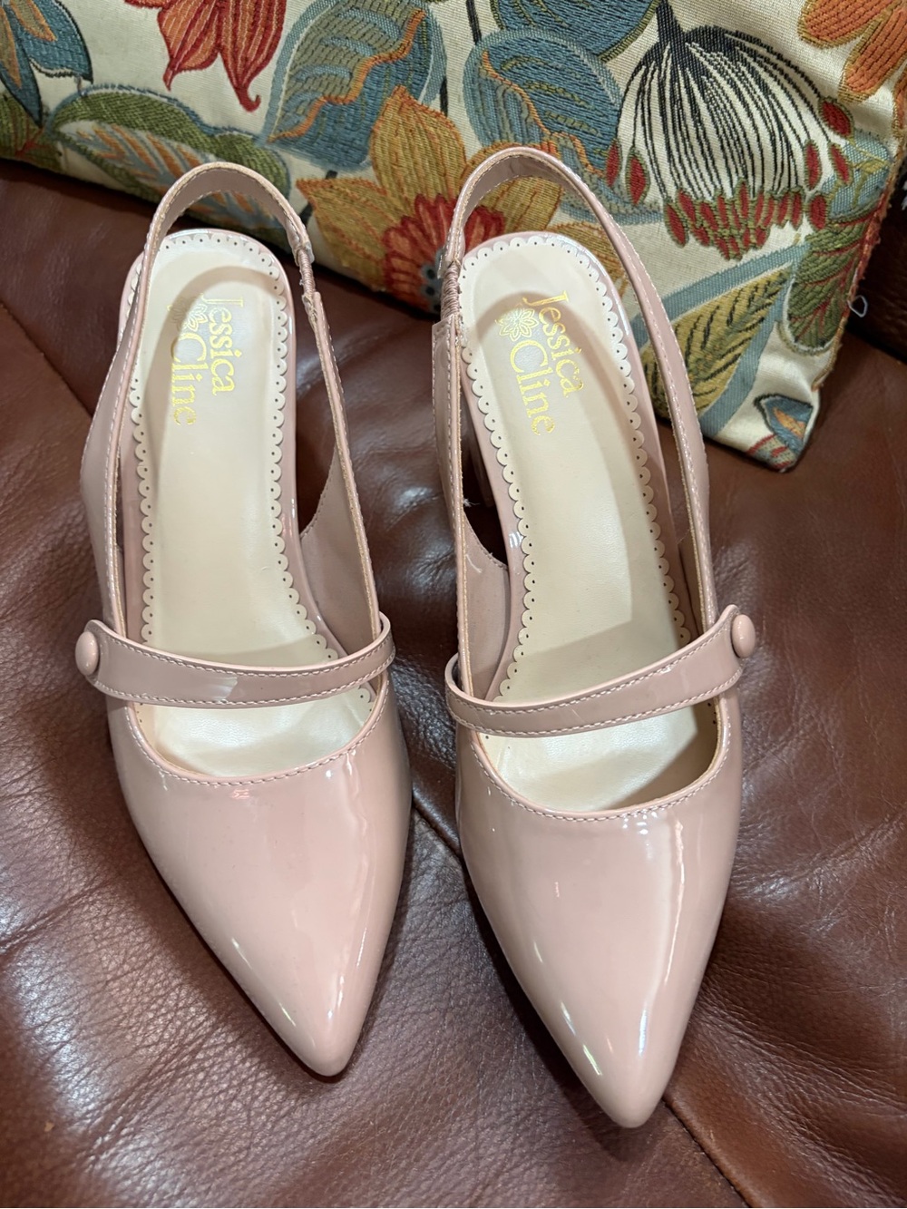 Jessica Cline Neutral/Nude Color, Patent, Slingback Pumps